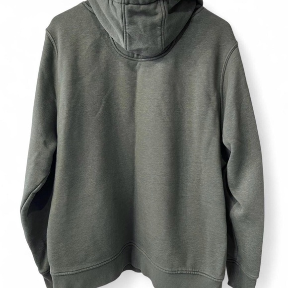 Carhartt Olive Green Pullover Hoodie with Orange Logo and Sleeve Script - Picture 2 of 5